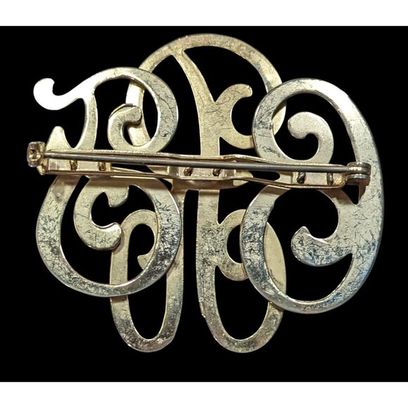 Vintage Cursive Monogram Brooch BRF Gold Tone - Picture 2 of 4